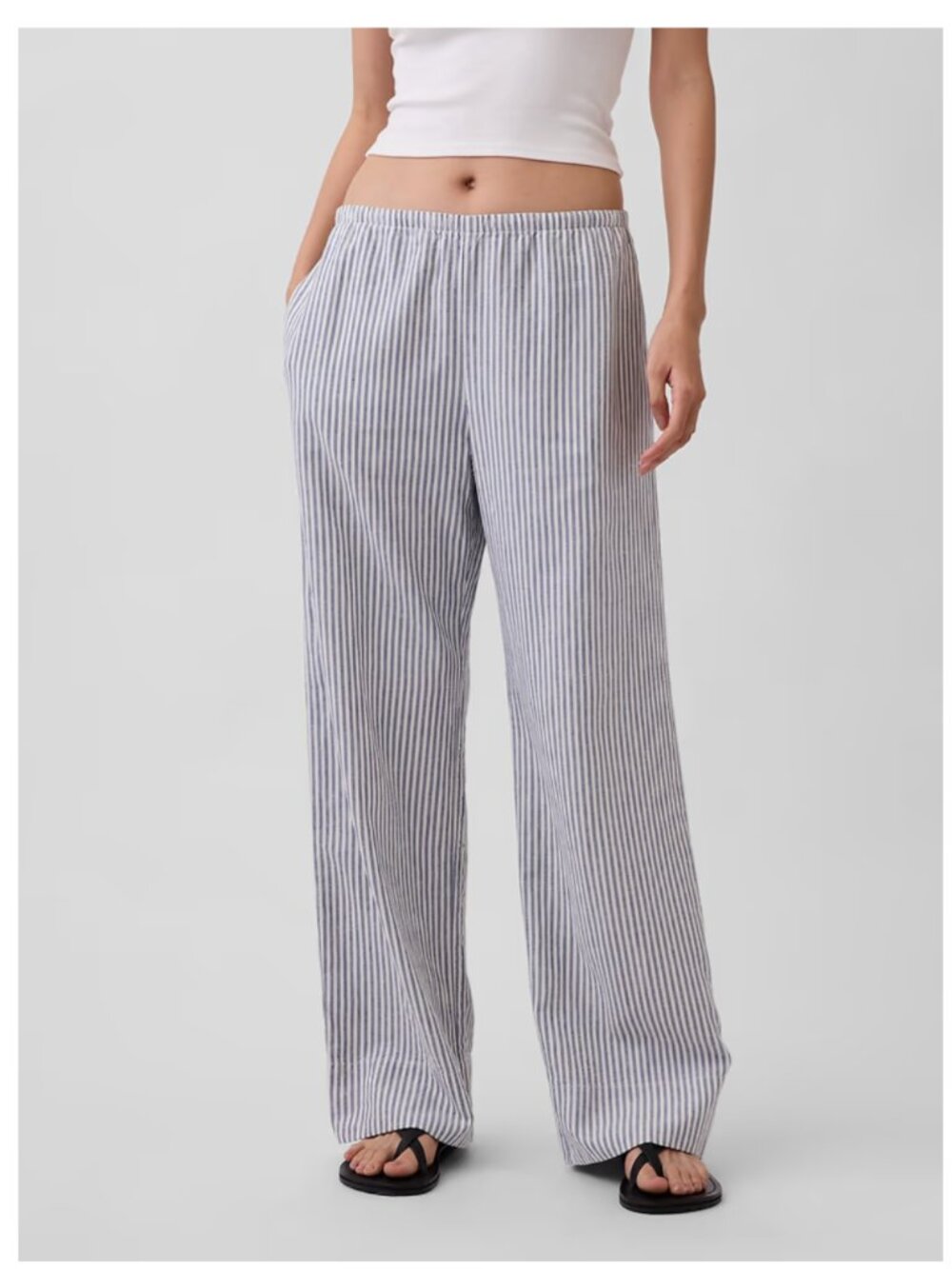 Gap Linen-Blend Easy Wide-Leg Pants - Blue Stripe Small Petite